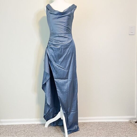 Babyboo Juliene Satin Maxi Dress in Dusty Blue NEW Size Medium - Picture 5 of 13